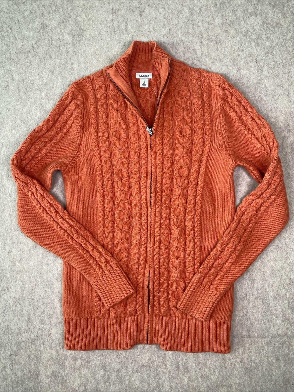 NWOT L.L. Bean womens Orange Cable Knit Zip-Front Sweater